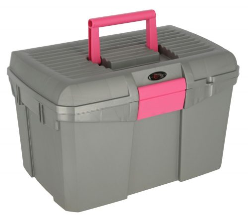 Siena lóápoló doboz, kivehető belső résszel, szürke/pink