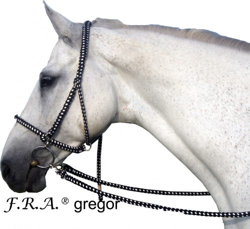 F.R.A. Gregor pamut kötőfék kantár, szárral univerzális méret "B" fekete/fehér