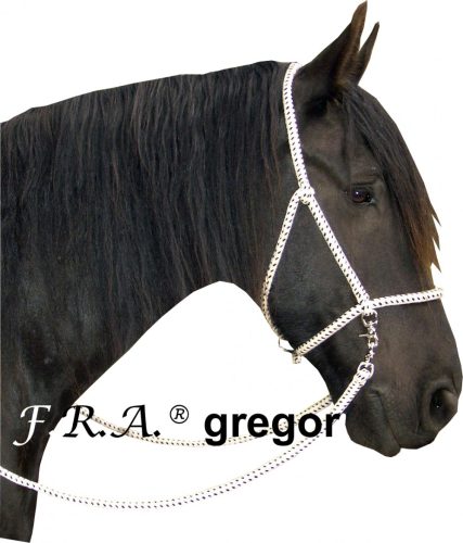 F.R.A. Gregor pamut kötőfék kantár, szárral univerzális méret "E" natur/fekete