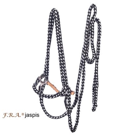 FRA 'Jaspis' hackamore 20mm polypamut kötél kantár bőr állszíjjal fekete-fehér