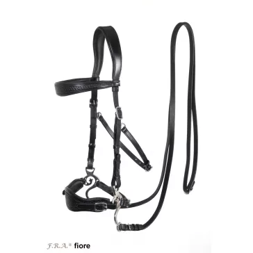   F.R.A. FRA Fiore hackamore-os fekete kantár szett szárral és hackamore-al