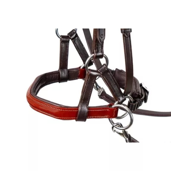 FRA Isabel barna lakkbőr sidepull kantár szett szárral