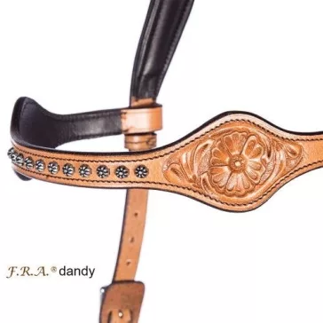  F.R.A. Dandy sidepull poncolt,kristályos bőr kantár szárral, natúr