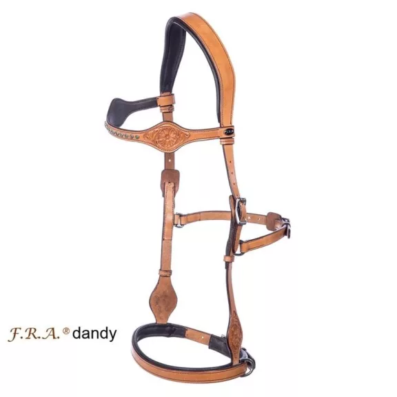 F.R.A. Dandy sidepull poncolt,kristályos bőr kantár szárral, natúr