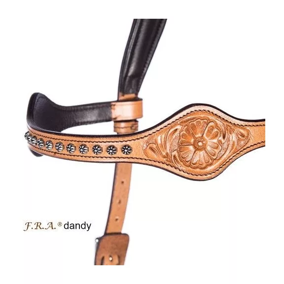 F.R.A. Dandy sidepull poncolt,kristályos bőr kantár szárral, natúr,  cob