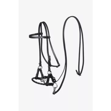   F.R.A. Pariba bőr sidepull kantár szárral és fonott orrésszel fekete bőr