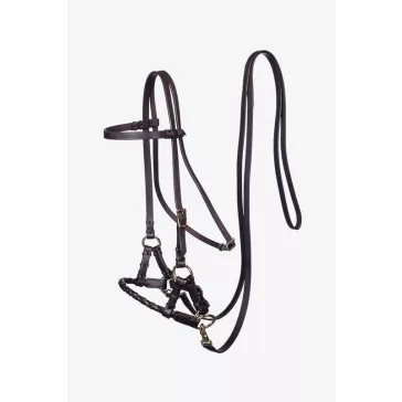   F.R.A. Pariba bőr sidepull kantár szárral és fonott orrésszel barna bőr, réz csatos