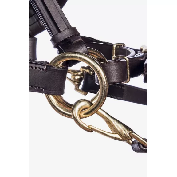 F.R.A. Pariba bőr sidepull kantár szárral és fonott orrésszel barna bőr, réz csatos full