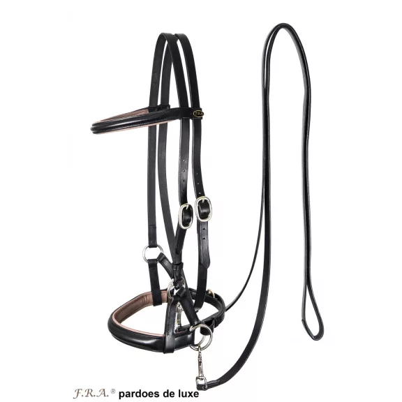 F.R.A. Pardoes de luxe sidepull kantár (syst.3) fekete-szürke leather, szárral shetty