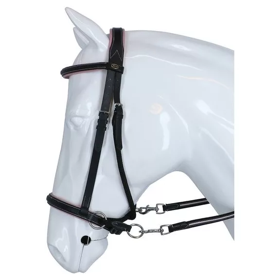F.R.A. Dietsji zabla nélküli kantár szárral(syst.5) fekete bőr pink díszítés  pony