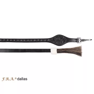   F.R.A. dallas bőr western osztott szár fekete, karabínerrel 360cm
