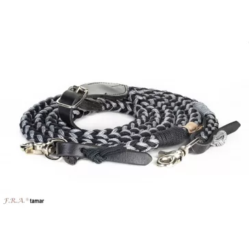   F.R.A. Tamar / polypropilén szár szürke-fekete körfonott, karabínerrel 300cm bőr végekkel