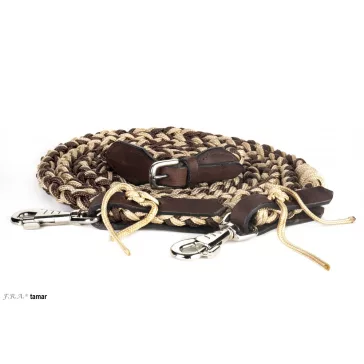   F.R.A. Tamar / polypropilén szár barna/beige körfonott, karabínerrel 300cm bőr végekkel