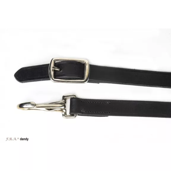 F.R.A. szár Dandy simított bőr 15mm középen csattal és karabínerrel, 260cm, fekete